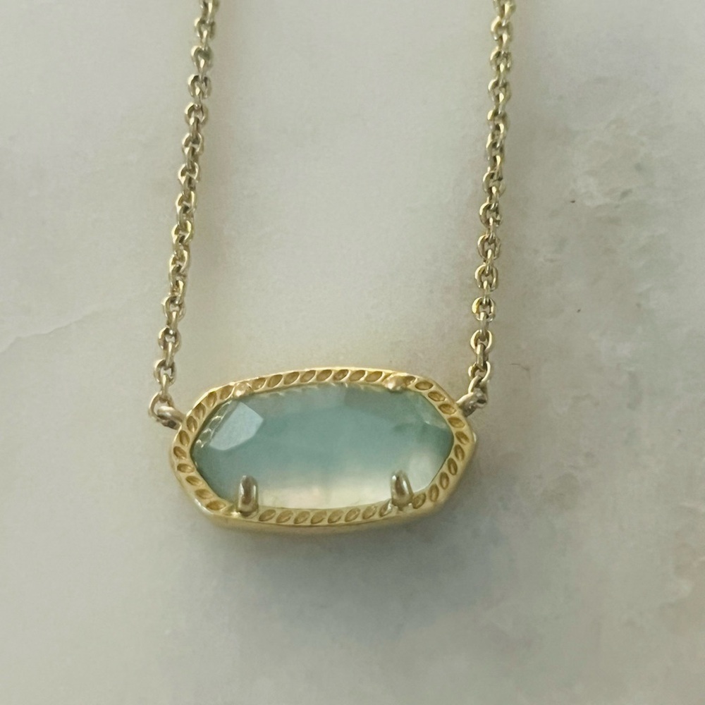 Kendra Scott Gold Elisa Necklace with Aqua Gemstone Pendant - Picture 3 of 4